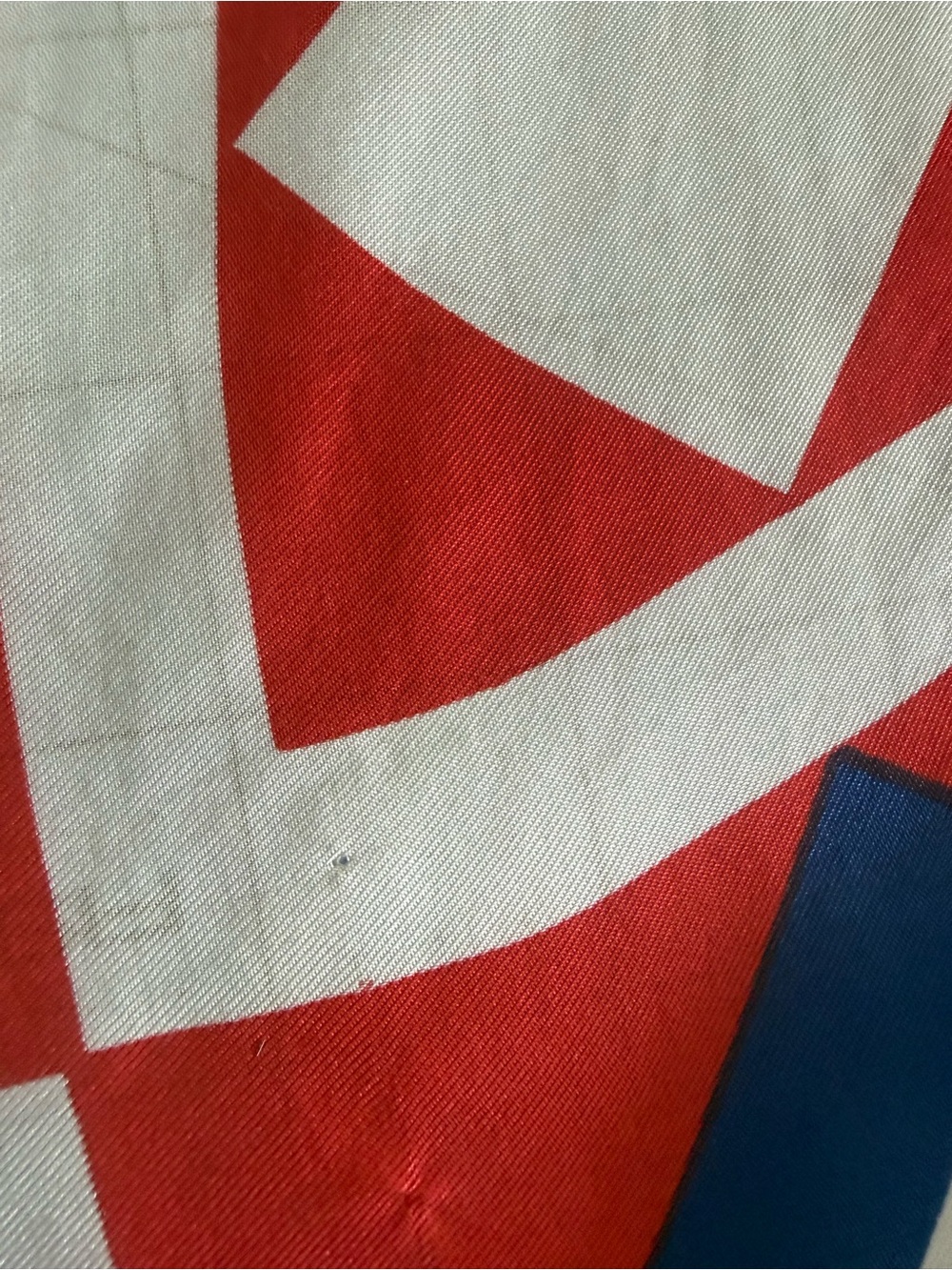 Bold Red Geometric Silk Scarf with Navy and Cream Accents - Picture 5 of 10